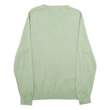 NAUTICA Mens Green Jumper Plain V-Neck Basic Knit L Lightweight Cotton Casual