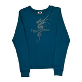 Dragon Graphic Harley Davidson Graphic Long Sleeve T-Shirt - Medium Blue Cotton