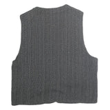 CANDA Womens Black Striped Cotton Button Vest L Classic Sleeveless Top