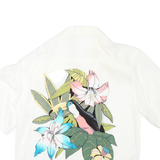 Womens White Cotton Blend Printed Shirt Short Sleeve Collared XL Pocket Casual