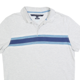 TOMMY HILFIGER Mens White & Blue Stripe Short Sleeve Polo Shirt L Cotton Blend