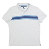 TOMMY HILFIGER Mens White & Blue Stripe Short Sleeve Polo Shirt L Cotton Blend