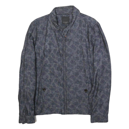 TED BAKER Mens Blue Floral Print Linen Blend Jacket L Zip Casual Lightweight