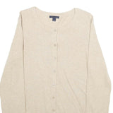 TOMMY HILFIGER Womens Beige Plain Cotton Button Up Crew Neck Jumper M Classic