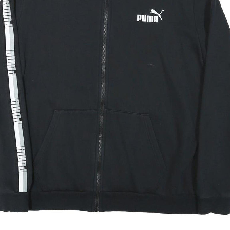 PUMA Mens Black & White Sport Zip Cotton Blend Jacket L Logo Tape Stripe Casual