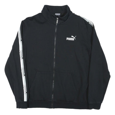 PUMA Mens Black & White Sport Zip Cotton Blend Jacket L Logo Tape Stripe Casual