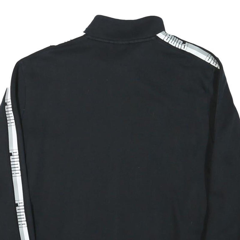 PUMA Mens Black & White Sport Zip Cotton Blend Jacket L Logo Tape Stripe Casual