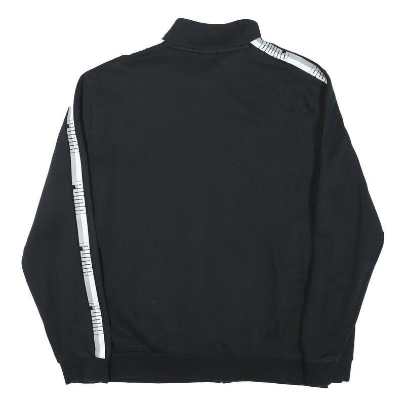 PUMA Mens Black & White Sport Zip Cotton Blend Jacket L Logo Tape Stripe Casual