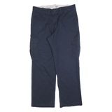 DICKIES Mens Cotton Blend Navy Regular Straight Leg Trousers W36 L32 Workwear