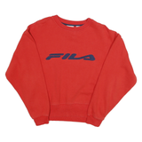 FILA Womens Red Crew Neck M Logo Sweatshirt Cotton Blend Casual Pullover