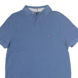 TOMMY HILFIGER Mens Blue Short Sleeve Plain S Cotton Polo Shirt Casual