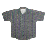 FRANK Mens Green & Purple Pattern Shirt L Button Cotton Casual Summer
