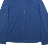WHITE STUFF Womens Blue Shirt Long Sleeve Button Neck UK 12 Linen Casual Top