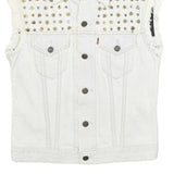 LEVI'S Womens White Studded Denim Jacket S Cotton Sleeveless Button Fasten