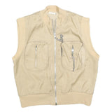 Womens Beige Sleeveless Zip Jacket S Polyester Blend Plain Utility Pocket Chain