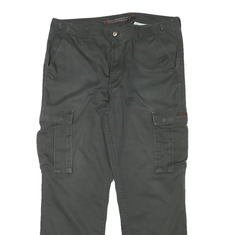 TEDDYS Mens Regular Fit Green Cargo Trousers W37 L30 Cotton Blend Zip Closure