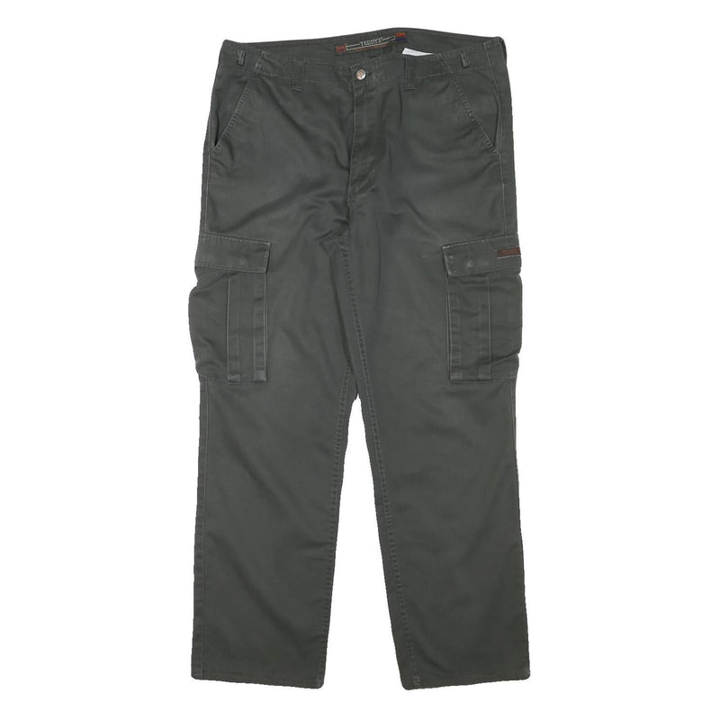 TEDDYS Mens Regular Fit Green Cargo Trousers W37 L30 Cotton Blend Zip Closure