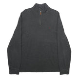 POLO RALPH LAUREN Mens Charcoal Patterned Jumper 1/4 Zip Cotton L Pullover