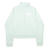 PUMA Womens White 1/4 Zip S Cotton Blend Sweatshirt Pullover Casual Activewear
