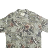 ISLAND SHORES Mens Green Floral Hawaiian Shirt XL Cotton Tropical Pattern Casual