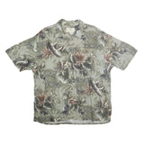 ISLAND SHORES Mens Green Floral Hawaiian Shirt XL Cotton Tropical Pattern Casual
