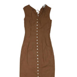 ANNE FONTAINE Womens Brown Sleeveless Midi Dress Cotton Blend Lace-Up V-Neck S