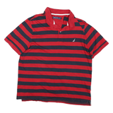 NAUTICA Mens Red & Navy Striped Short Sleeve Polo Shirt XL Cotton Blend Casual