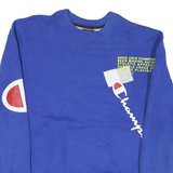 CHAMPION Mens Blue Crew Neck S Cotton Blend Pullover Sweatshirt Logo Print