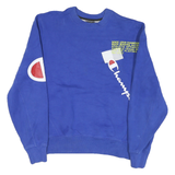 CHAMPION Mens Blue Crew Neck S Cotton Blend Pullover Sweatshirt Logo Print