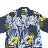Mens Navy Blue Hawaiian Shirt M Cotton Blend Floral Palm Trees Cars Pattern
