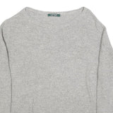 LAUREN RALPH LAUREN Womens Grey Plain Crew Neck Cotton Jumper L Classic Knitwear