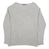 LAUREN RALPH LAUREN Womens Grey Plain Crew Neck Cotton Jumper L Classic Knitwear