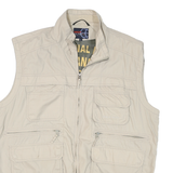 Mens Beige Polyester Blend Utility Vest L Zip Plain Multi Pocket Functional