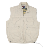 Mens Beige Polyester Blend Utility Vest L Zip Plain Multi Pocket Functional