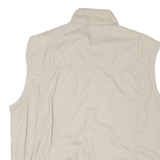 Mens Beige Polyester Blend Utility Vest L Zip Plain Multi Pocket Functional