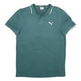 PUMA Mens Green Polo Shirt Short Sleeve Plain M Cotton Blend Sport Casual
