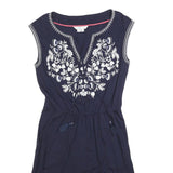 BODEN Womens Blue Cotton Blend Day Jersey Floral Embroidered Sleeveless UK 6