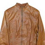 GUNS LEATHER Womens Brown Leather Zip Jacket 2XL Slim Fit Classic Stylish