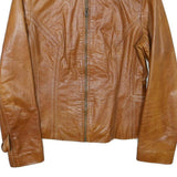 GUNS LEATHER Womens Brown Leather Zip Jacket 2XL Slim Fit Classic Stylish