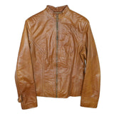 GUNS LEATHER Womens Brown Leather Zip Jacket 2XL Slim Fit Classic Stylish