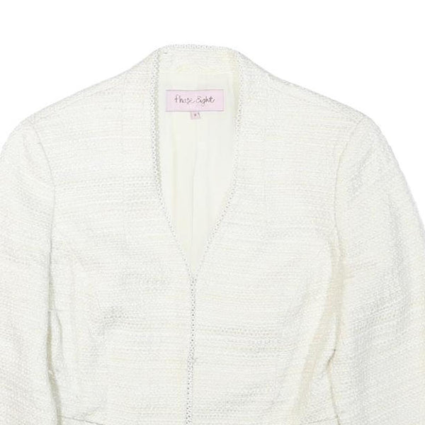 PHASE EIGHT Womens White Textured Jacket S Polyester Blend Button Closure