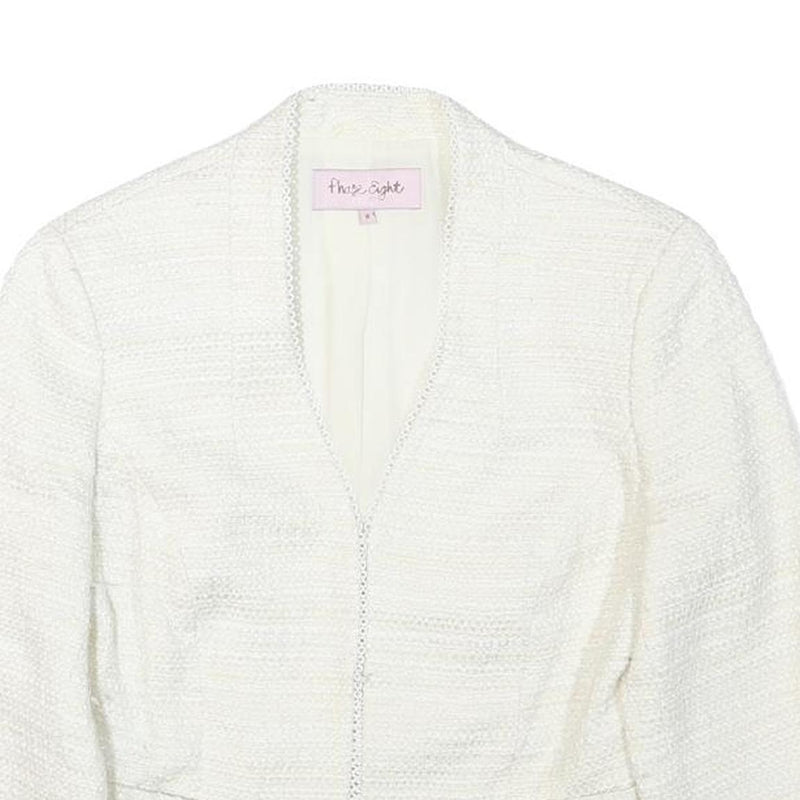 PHASE EIGHT Womens White Textured Jacket S Polyester Blend Button Closure