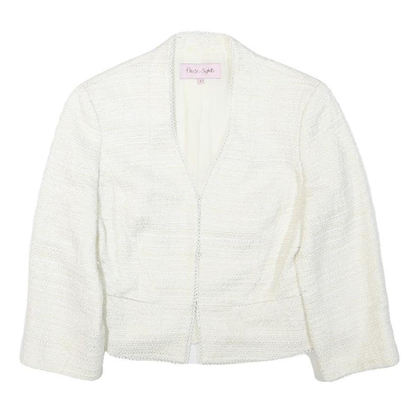 PHASE EIGHT Womens White Textured Jacket S Polyester Blend Button Closure