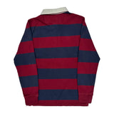 Izod Striped Rugby Shirt - Small Burgundy Cotton