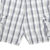 LEE Mens White & Blue Checked Cargo Shorts XL W32 Casual Summer Cotton Blend