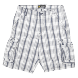 LEE Mens White & Blue Checked Cargo Shorts XL W32 Casual Summer Cotton Blend