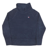TOMMY HILFIGER Womens Navy Blue Plain Roll Neck Jumper M Polyester Blend