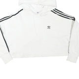 ADIDAS Womens White Hoodie UK 12 Cotton Blend Cropped Oversized Casual
