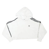 ADIDAS Womens White Hoodie UK 12 Cotton Blend Cropped Oversized Casual