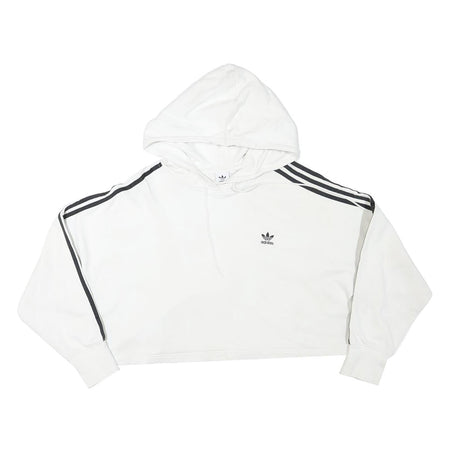 ADIDAS Womens White Hoodie UK 12 Cotton Blend Cropped Oversized Casual